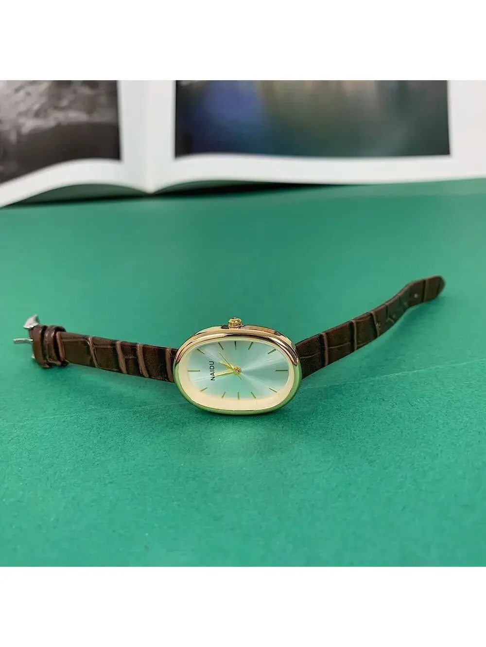 Y2k style brown leather gold and silver luxury classy sport watch